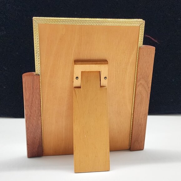 MCM Art Deco Teak Wood & Brass Photo Picture Frame 6.5"x7" VTG - Picture 2 of 9